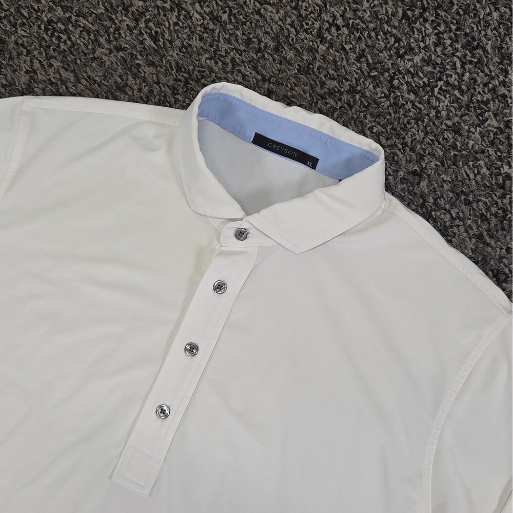 Greyson Mens XL White Performance Golf Polo Shirt Company Logo Stretch